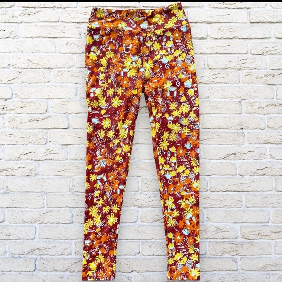 LuLaRoe Pants - 2for$15 3for$20 NEW LuLaRoe One Size Leggings - Red with yellow & orange flowers
